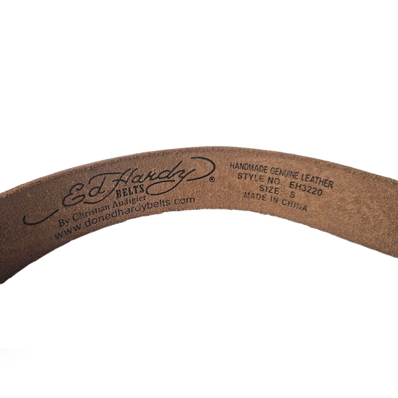 ED HARDY Vintage Geniune Leather Y2K Belt Floral Themed Handmade - Small S - Picture 4 of 6